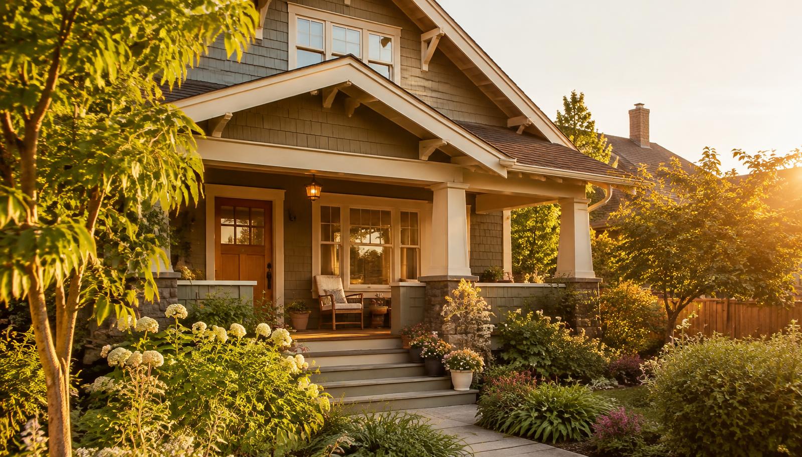 Craftsman home at golden hour